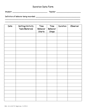 Duration Data  Form