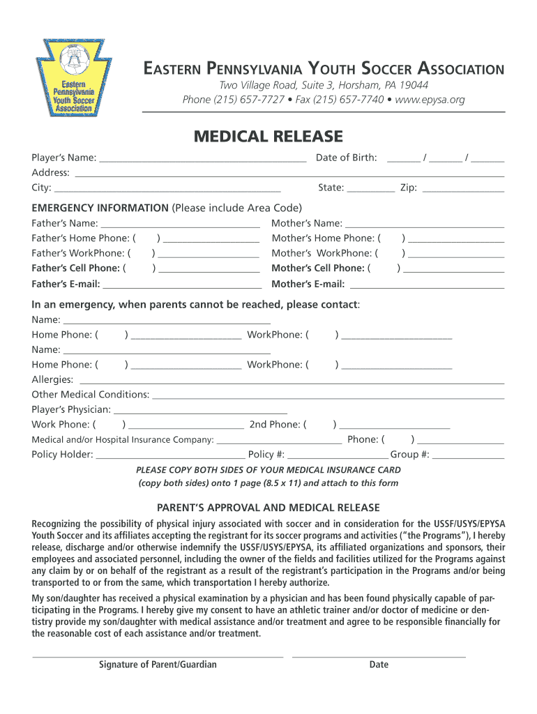 Get and Sign Epysa Medical Release Form 