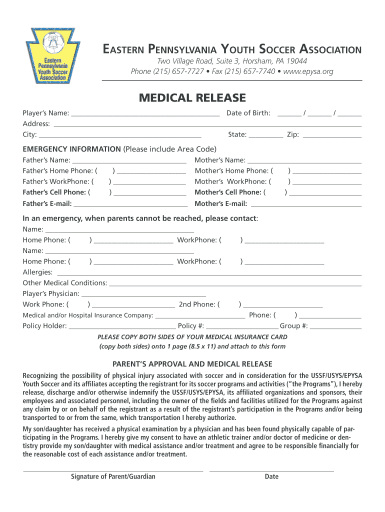 Epysa Medical Release Form