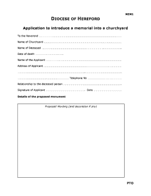 Download Memorial Application Form the Diocese of Hereford Hereford Anglican