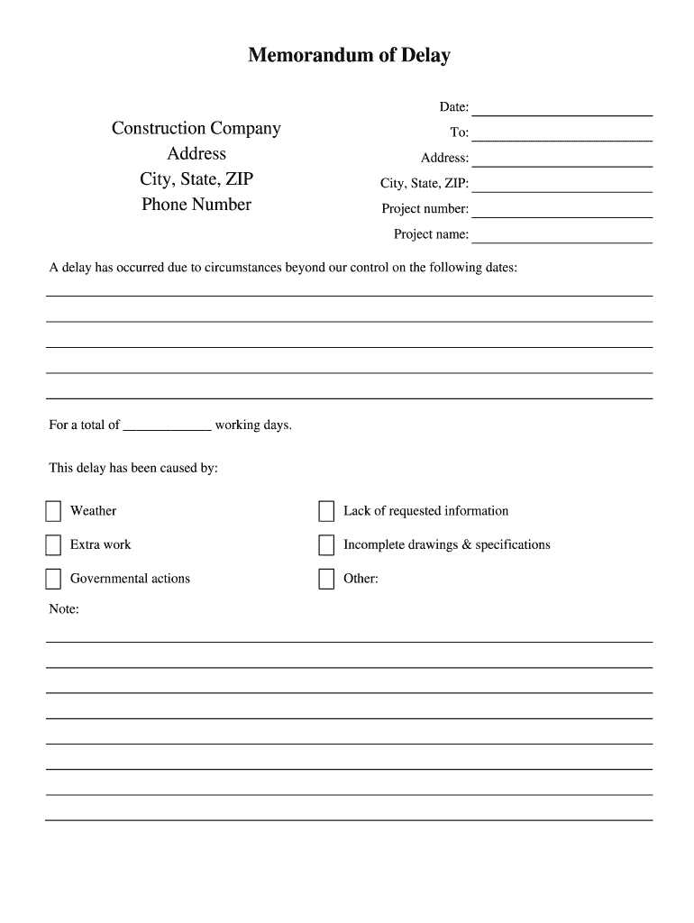 Memorandum of Delay Forms