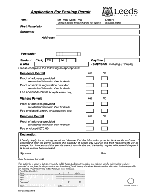 Resident Parking Permit Leeds  Form