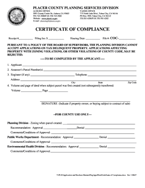 Certificate of Compliance in Auburn Ca Form