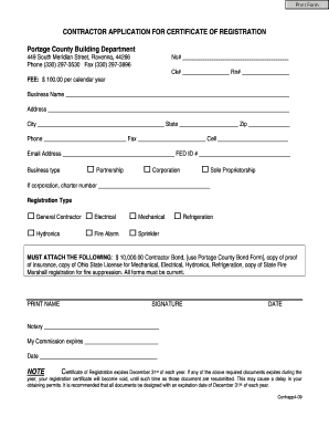Portage County Contractor Registration  Form