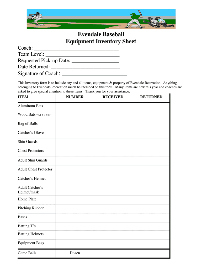 Baseball Inventory Sheet  Form