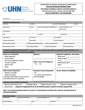 Department of Medical Oncology &amp; Hematology Referral Form for