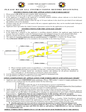 Enrollment Application Lumbee Tribe  Form