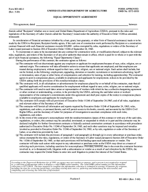 Form RD 400 1, Equal Opportunity Agreement Rurdev Usda