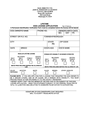 John Weinstein Dog License  Form