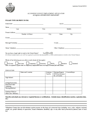 Employment Application Allegheny County, PA Alleghenycounty  Form