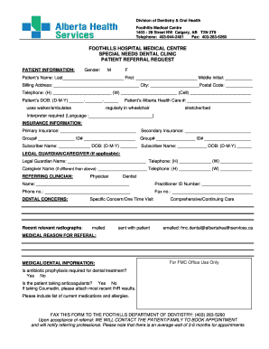 Foothills Hospital Dental Clinic  Form