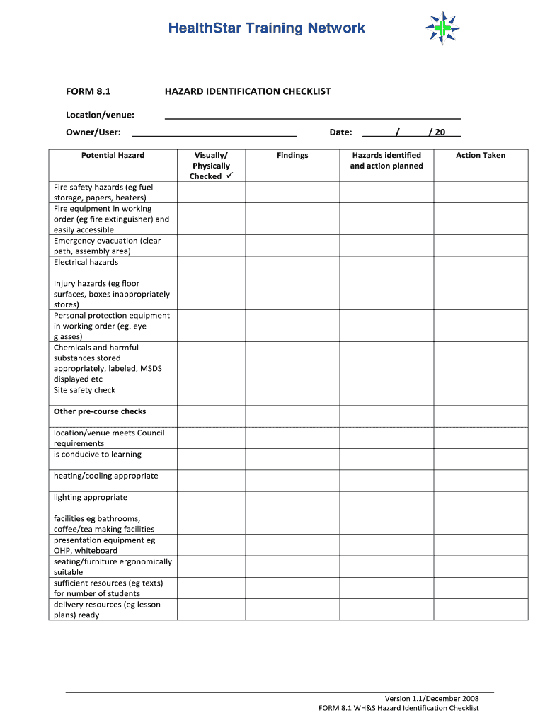 Hazard Identification Checklist  Form