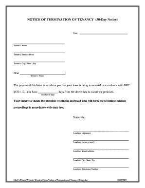 Notice Tenancy 30 Day Form