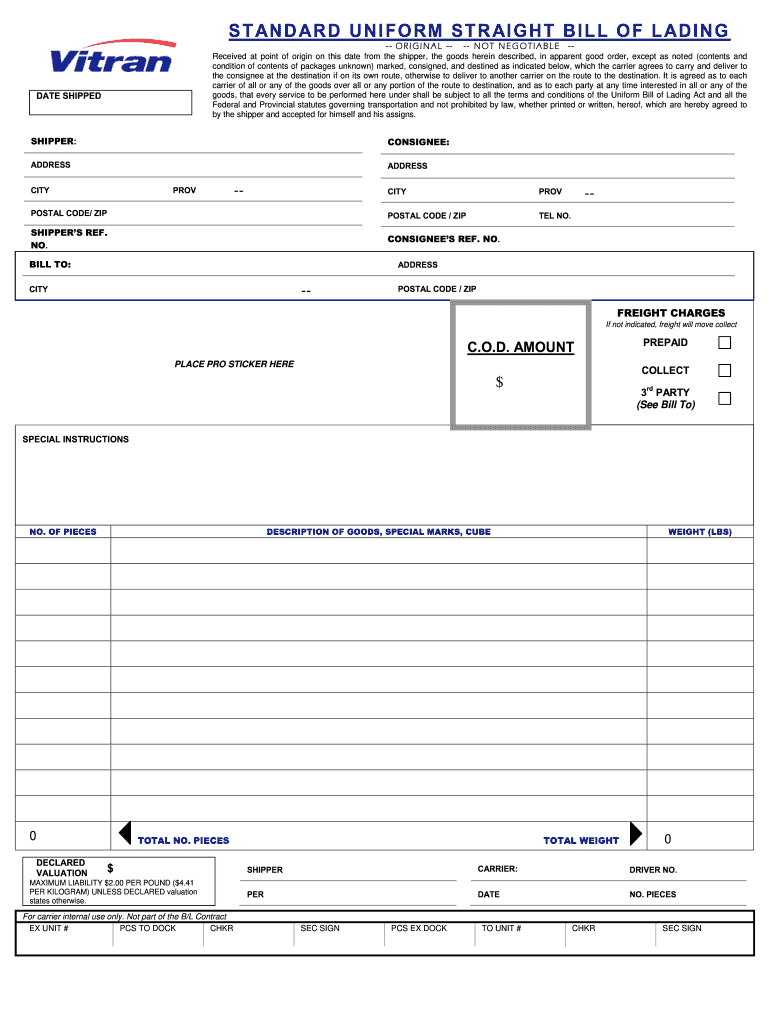 Get and Sign Uniform Straight Bill Lading Form 