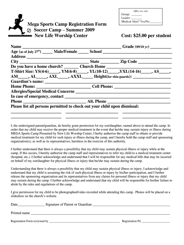  Soccer Camp Registration Form 2009-2024