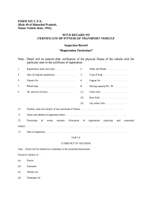 Defect Form for Vehicle Passing