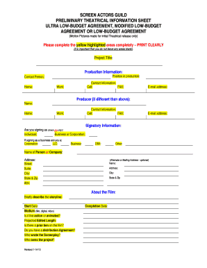 Sag Ultra Low Budget Agreement  Form