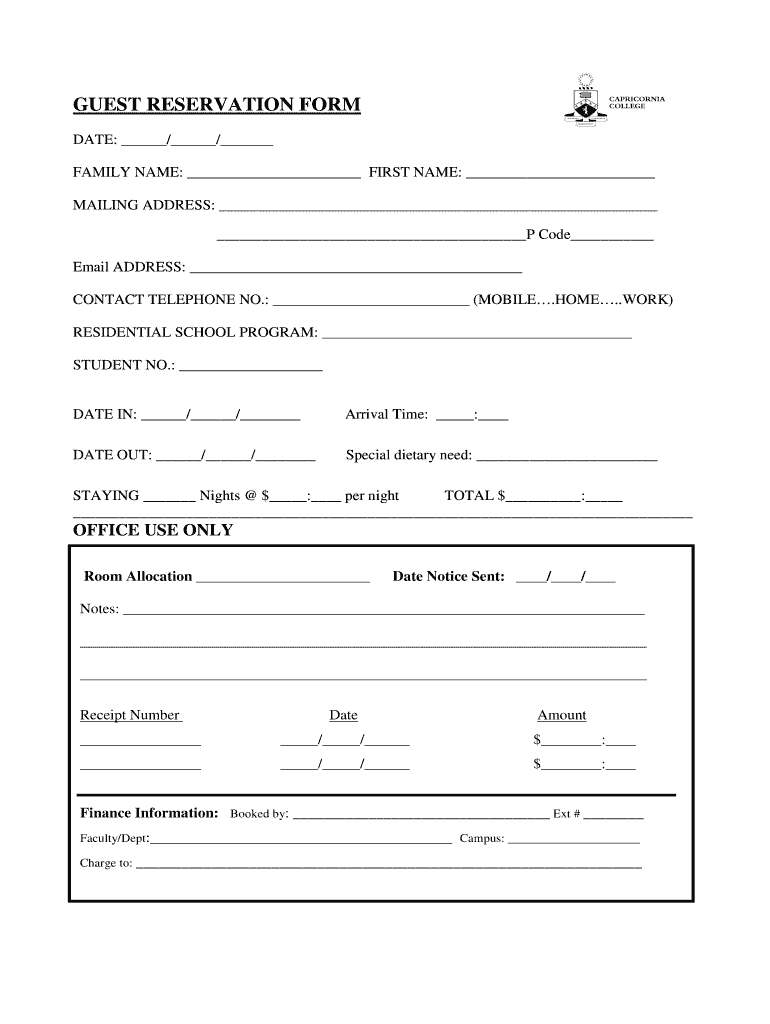 Guest Reservations  Form