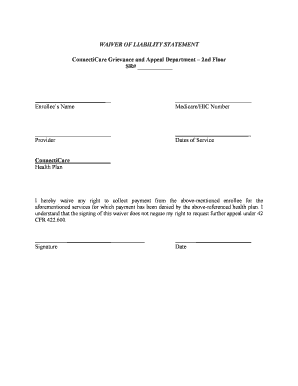 Waiver of Liability Statement  Form