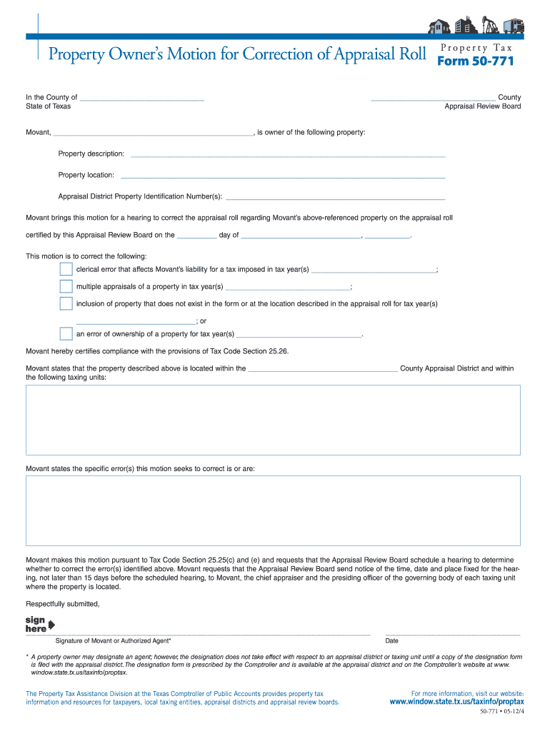  Property Tax Form 50 771 2012