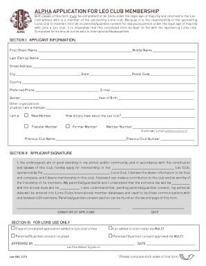 Leo Club Membership Form