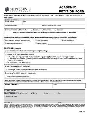 Undergraduate Academic Petition Form Nipissing University