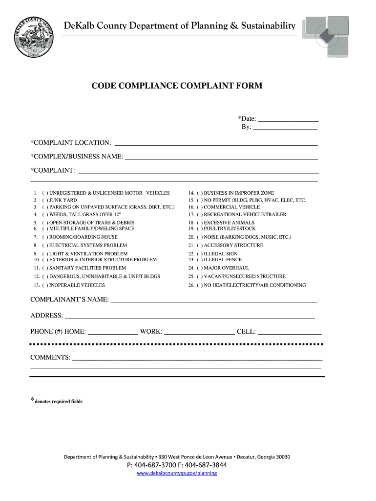 Code Enforcement Dekalb  Form