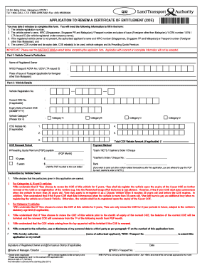 Q02 Application to Renew a Certificate of One Motoring  Form