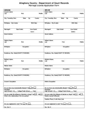 Pa Printable Marriage License Application  Form