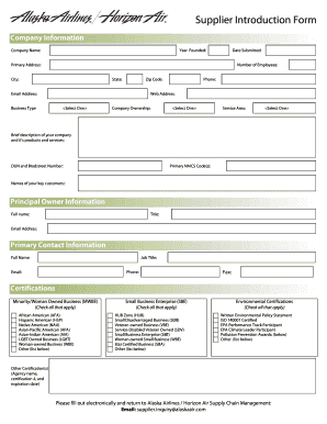Supplier Diversity Application Alaska Airlines  Form
