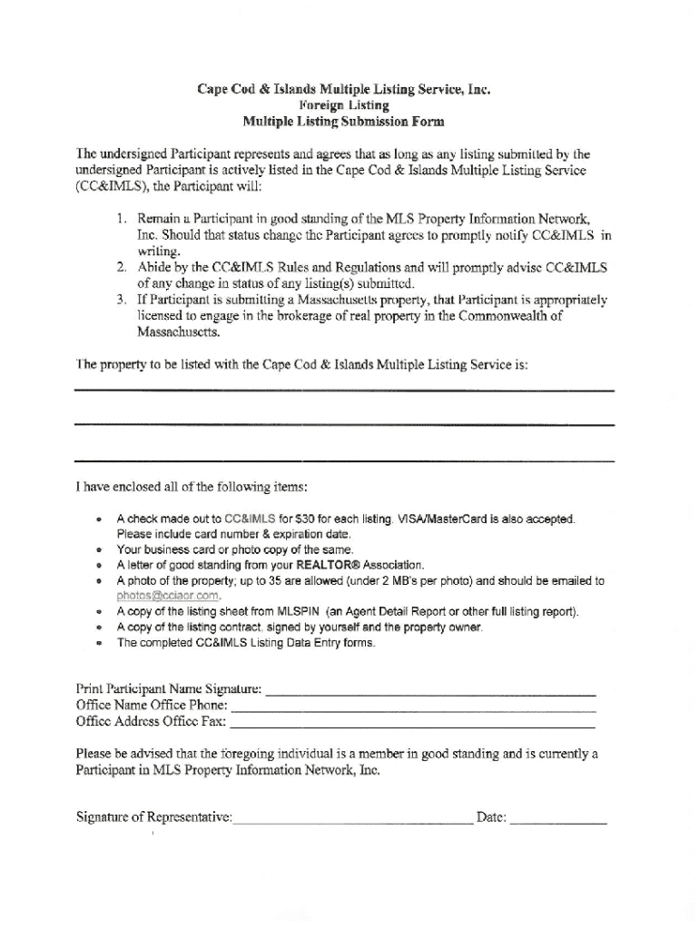 Cape Cod Board of Realtors Form