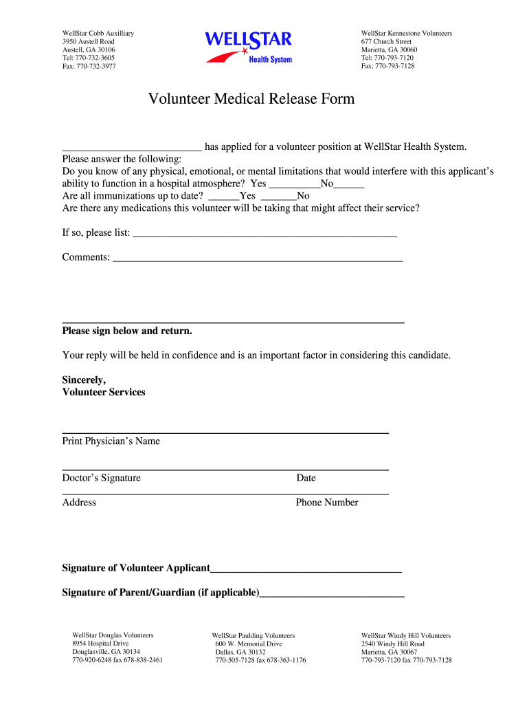 Wellstar Medical Release  Form