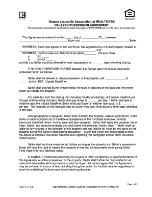 Delayed Possession Agreement Greater Louisville Association of Bb  Form