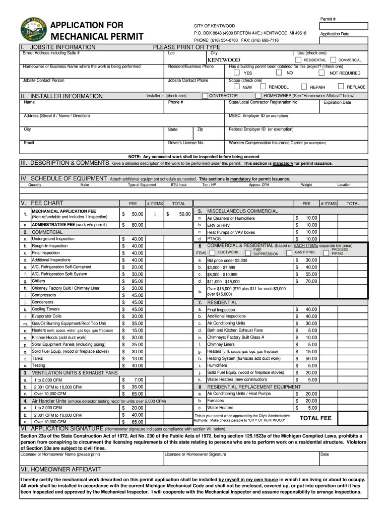 City of Kentwood Mechanical Permit  Form