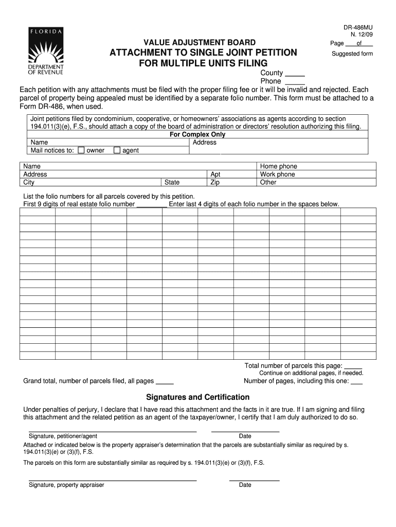  Attachment to Single Joint Petition for Multiple Units Filing 2009