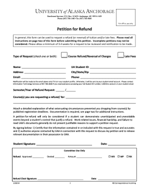 Petition for Refund University of Alaska Anchorage Uaa Alaska  Form