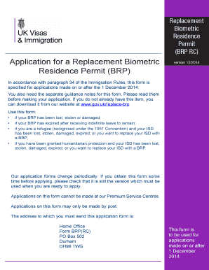 Application for a Replacement Biometric Residence Permit  Form