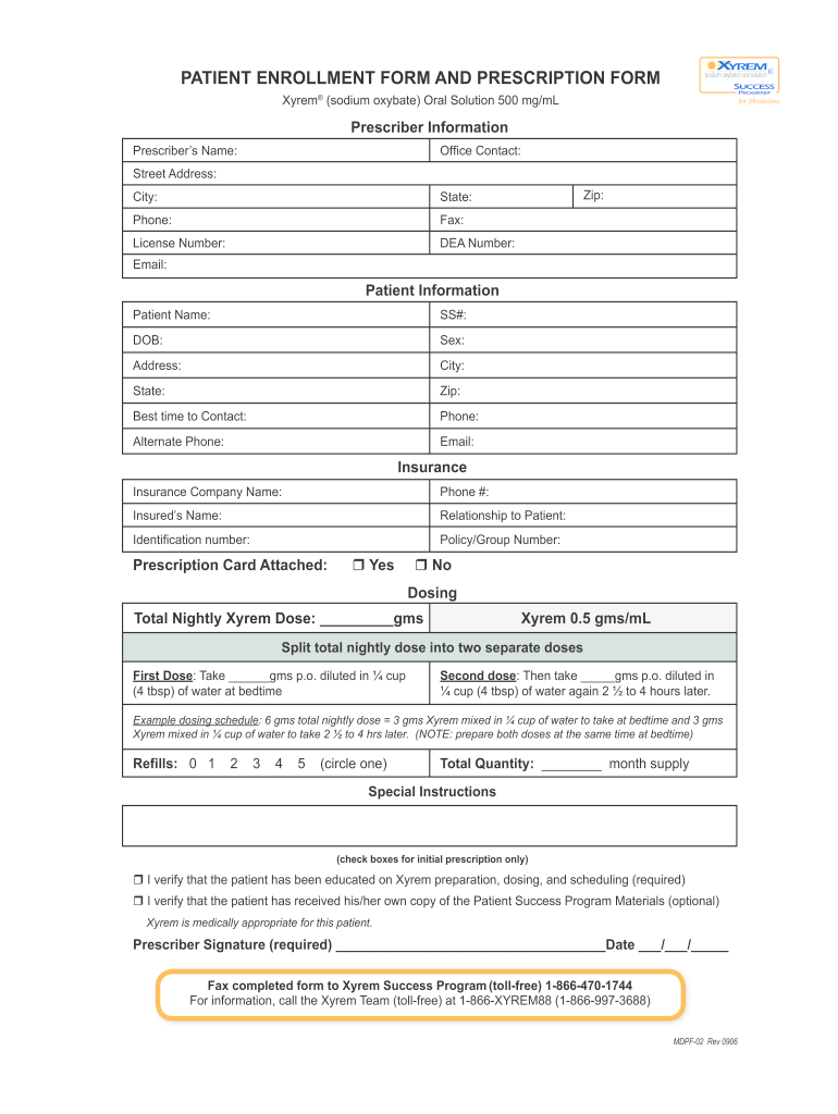 Xyrem Enrollment Form