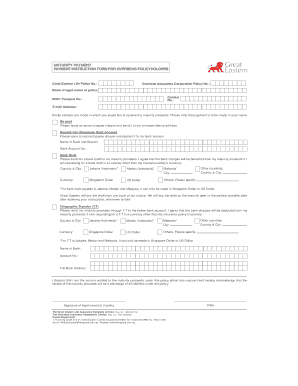 Maturity Payment Payment Instruction Form for Great Eastern Life