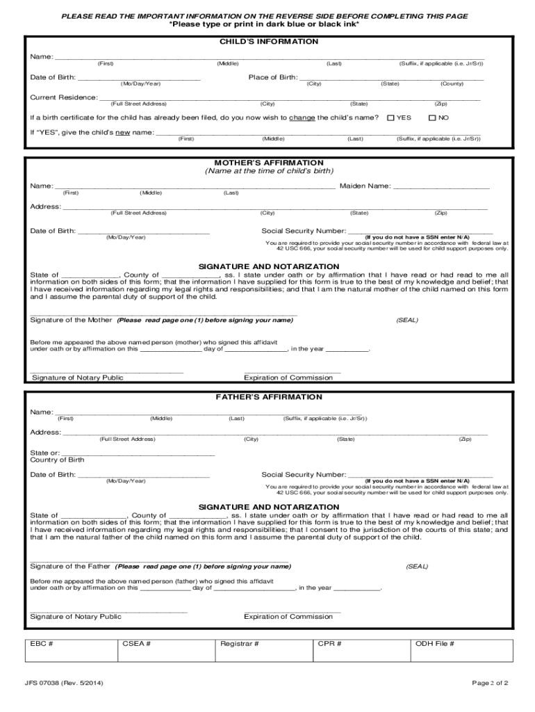Paternity Affidavit Form Ohio