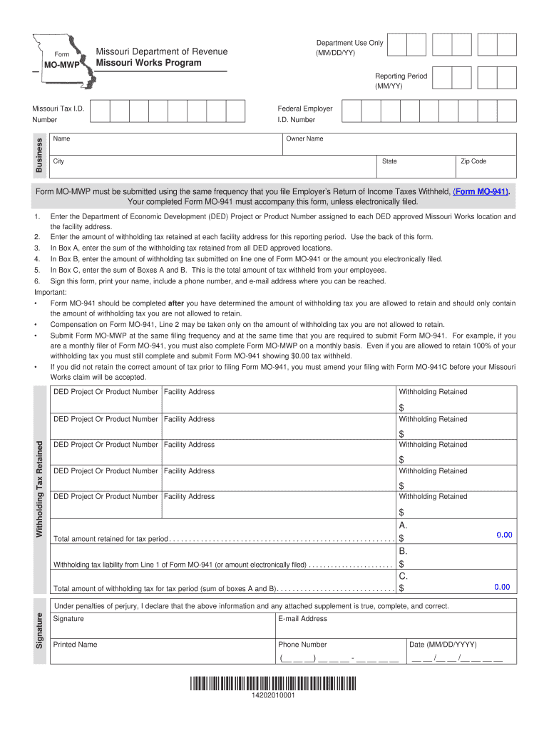  MO MWP Missouri Works Program Missouri Department of Revenue Dor Mo 2013