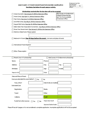  Endowment Scholarship Form 2018-2024