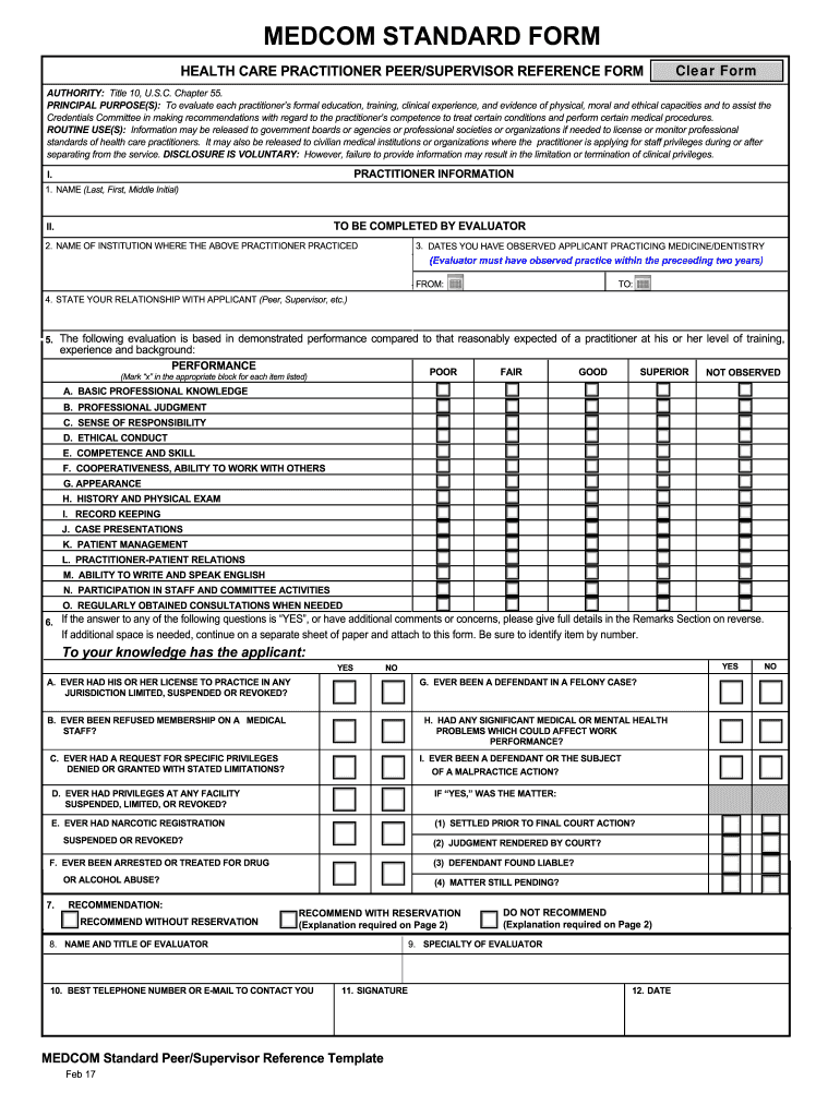 MEDCOM STANDARD FORM