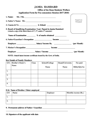 Concession Form for Students in School