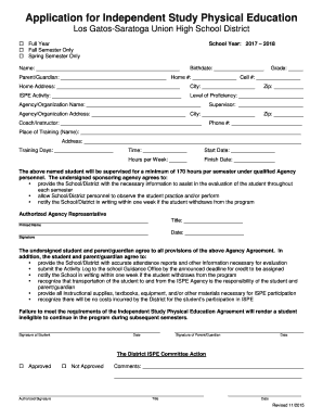  Application for Independent Study Physical Education 2015-2024