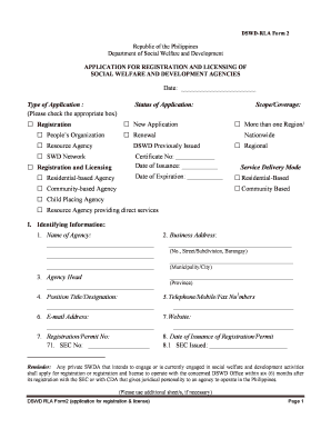 Dswd Application Form for Registration