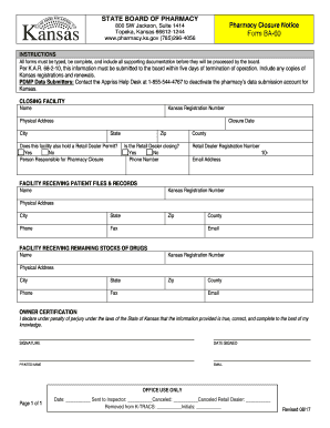 Pharmacy Closure Notice  Form