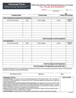 FIFRA 25b Minimum Risk Pesticide Statement of Formula