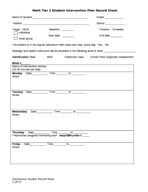 Intervention Plan Template PDF  Form