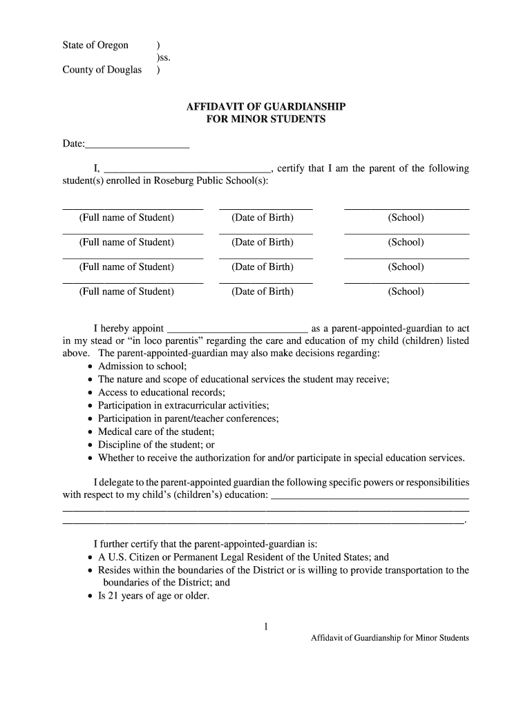 Affidavit of Guardianship  Form